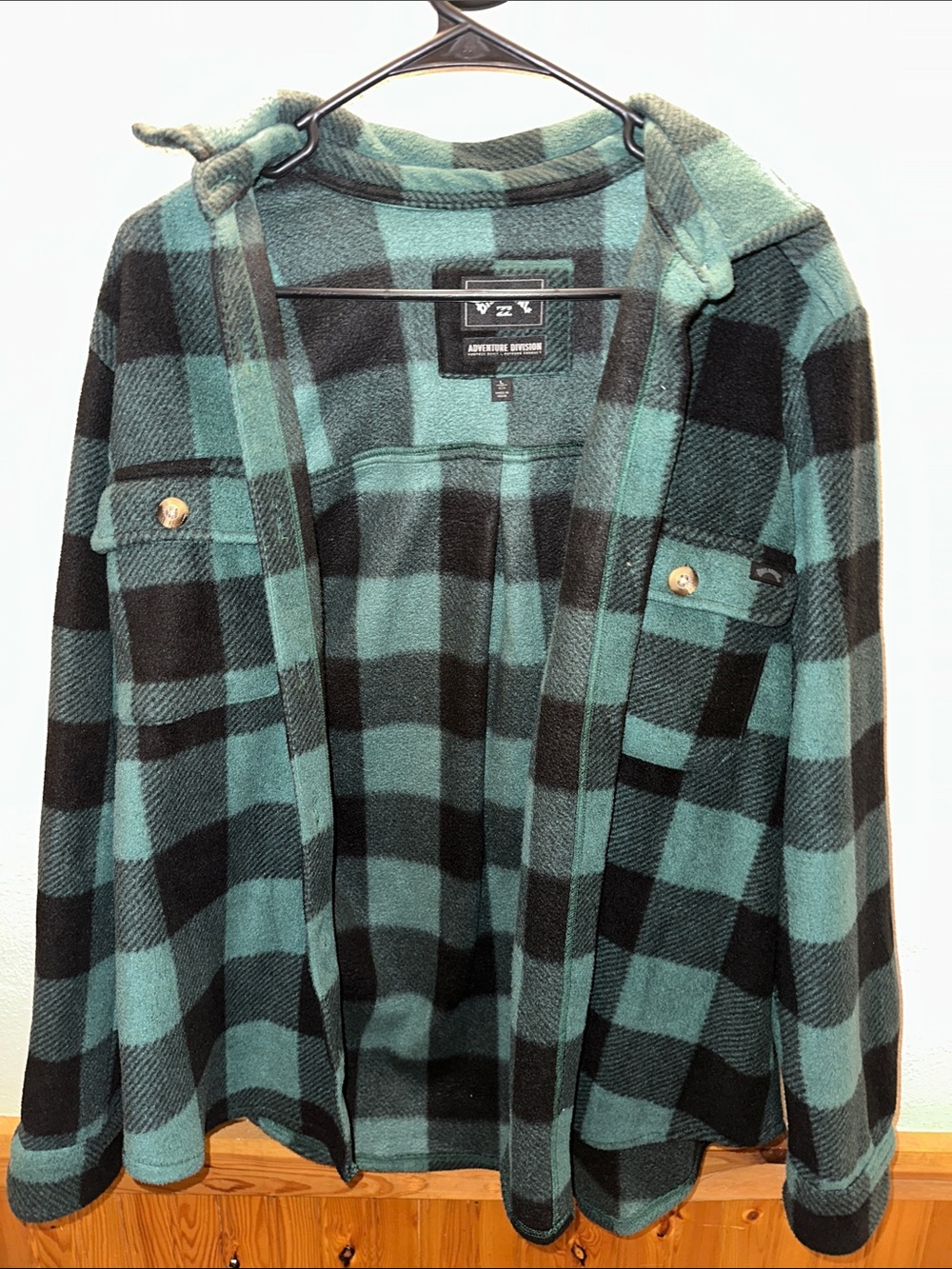 Billabong Teal and Black Plaid Fleece Utility Jacket